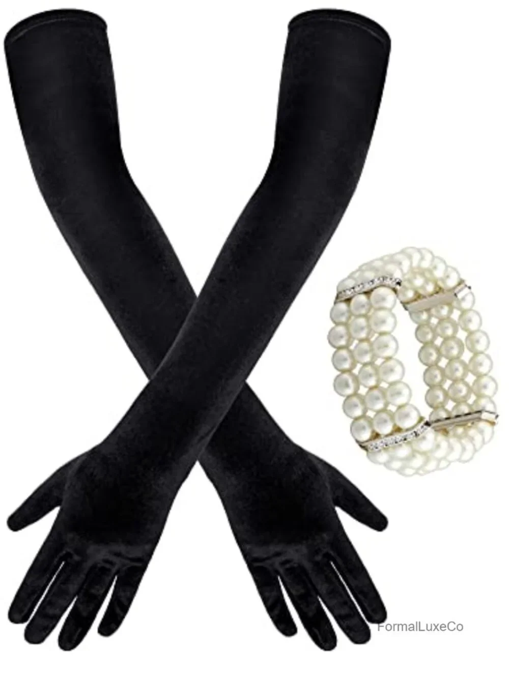Velvet Opera Gloves and Pearl Bracelet Set for Women Evening Party